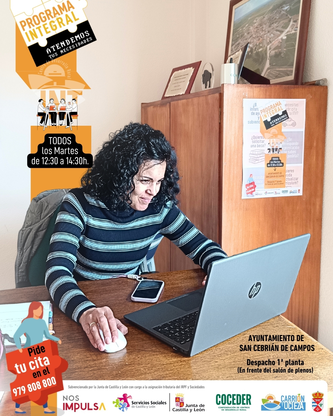 👋 Ella es Sara, compañera del equipo del CDR Carrión y Ucieza y os atenderá presencialmente:
 
📍Todos los jueves de 12:30 a 14:00 h en Frómista.
📍Todos los martes de 12:30 a 14:30 h en San Cebrián de Campos.
📍Todos los días de 9.30 a 15:00h. en el Centro de Desarrollo Rural Carrión y Ucieza, de Monzón de Campos.
 
 Estamos para ayudarte con diferentes gestiones y trámites del día a día:
 
✅ Ayudas y subvenciones
✅ Renovación de la tarjeta de empleo
✅ Becas y solicitudes
✅ Alta en la Seguridad Social
✅ Apoyo y asesoramiento en trámites administrativos

… ¡y mucho más!
 
🤝 Acércate a preguntar, informarte o pedir ayuda. Estamos para acompañarte.
 
📞 Pide cita previa en el 979 808 800.
 
#SanCebriánDeCampos #MedioRural #CDRCarriónYUcieza
 
Esta actividad está enmarcada dentro del Programa Integral para la inclusión social dirigido a la población en situación o riesgo de exclusión social que vive en el medio rural subvencionado por la @juntadecastillayleon - Consejería de Familia e Igualdad de Oportunidades y que está financiado con cargo a la asignación tributaria del 0,7% de los Impuestos sobre la Renta de las Personas Físicas y sobre Sociedades para la realización de programas de interés general. Promueve @coceder_rural