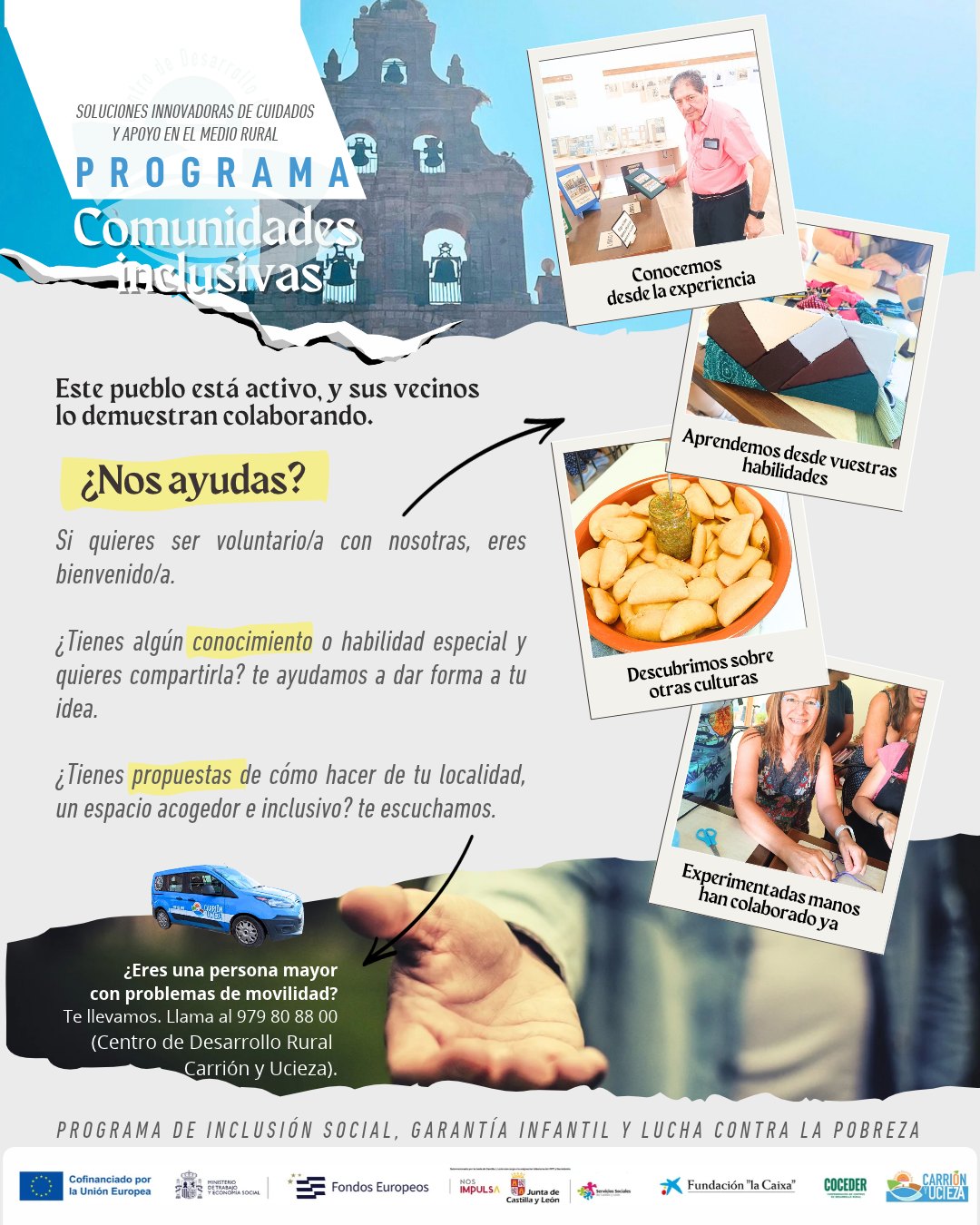 🌱 AMUSCO ES UN PUEBLO ACTIVO, Y EL VECINDARIO LO DEMUESTRA. ¿TE SUMAS? 💚
 
Una comunidad más acogedora, participativa e inclusiva se construye entre todas las personas. En Amusco tenemos mucho que aportar, y cada idea, habilidad o pequeño gesto puede marcar la diferencia.
 
🤝 ¿Te gustaría colaborar como voluntario/a? ¡Te damos la bienvenida!
 
💡 ¿Tienes algún conocimiento, talento o habilidad que quieras compartir? (Taller, charla...). Te ayudamos a dar forma a tu idea y ponerla en marcha.
 
🗣️ ¿Tienes propuestas para hacer de Amusco un lugar más acogedor e inclusivo? Queremos escucharte.
 
✨ No hace falta hacer grandes cosas para generar un cambio. ¡Tu participación cuenta!
 
📍 Amusco necesita personas como tú. Anímate a participar y ayúdanos a seguir construyendo un pueblo donde todas las personas tengan su lugar.
 
#Amusco #ComunidadesInclusivas #ParticipaciónCiudadana
 
El proyecto de innovación social "Comunidades inclusivas: soluciones innovadoras de cuidado y apoyo en el medio rural" es una operación del Ministerio de Trabajo y Economía Social en el marco del Programa estatal de Fondo Social Europeo Plus (FSE+) Inclusión social, garantía infantil y juvenil y lucha contra la pobreza, impulsado por COCEDER y cofinanciado por la Unión Europea, Junta de Castilla y León - Consejería de Familia e Igualdad de Oportunidades y Fundación “la Caixa”.
 
@eu_civilsociety · @comisioneuropea · @coceder_rural · @fundlacaixa · @hubsocial_fundlacaixa · @juntadecastillayleon