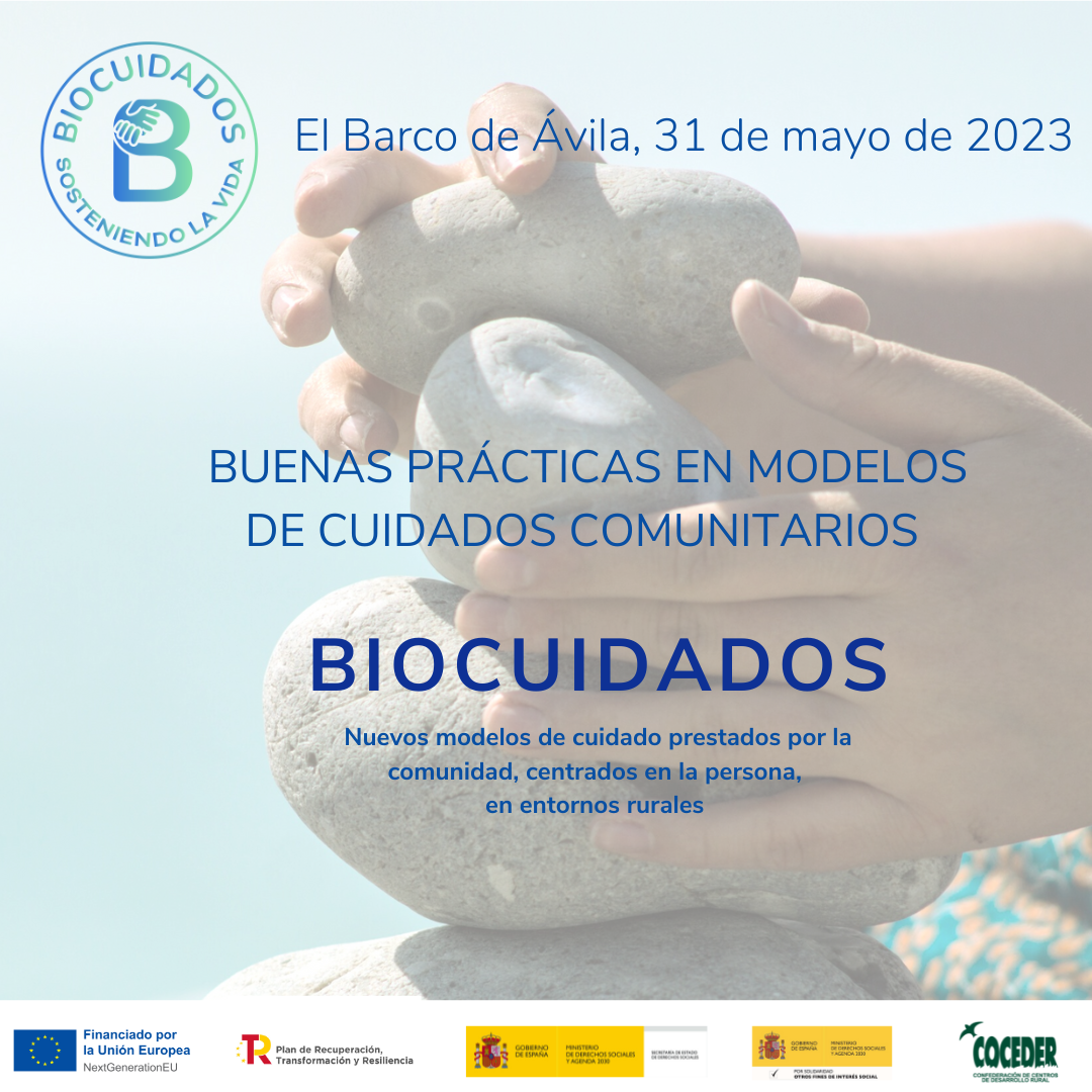 Cartel encuentro BUENAS PRÁCTICAS EN MODELOS DE CUIDADOS COMUNITARIOS, biocuidados.
