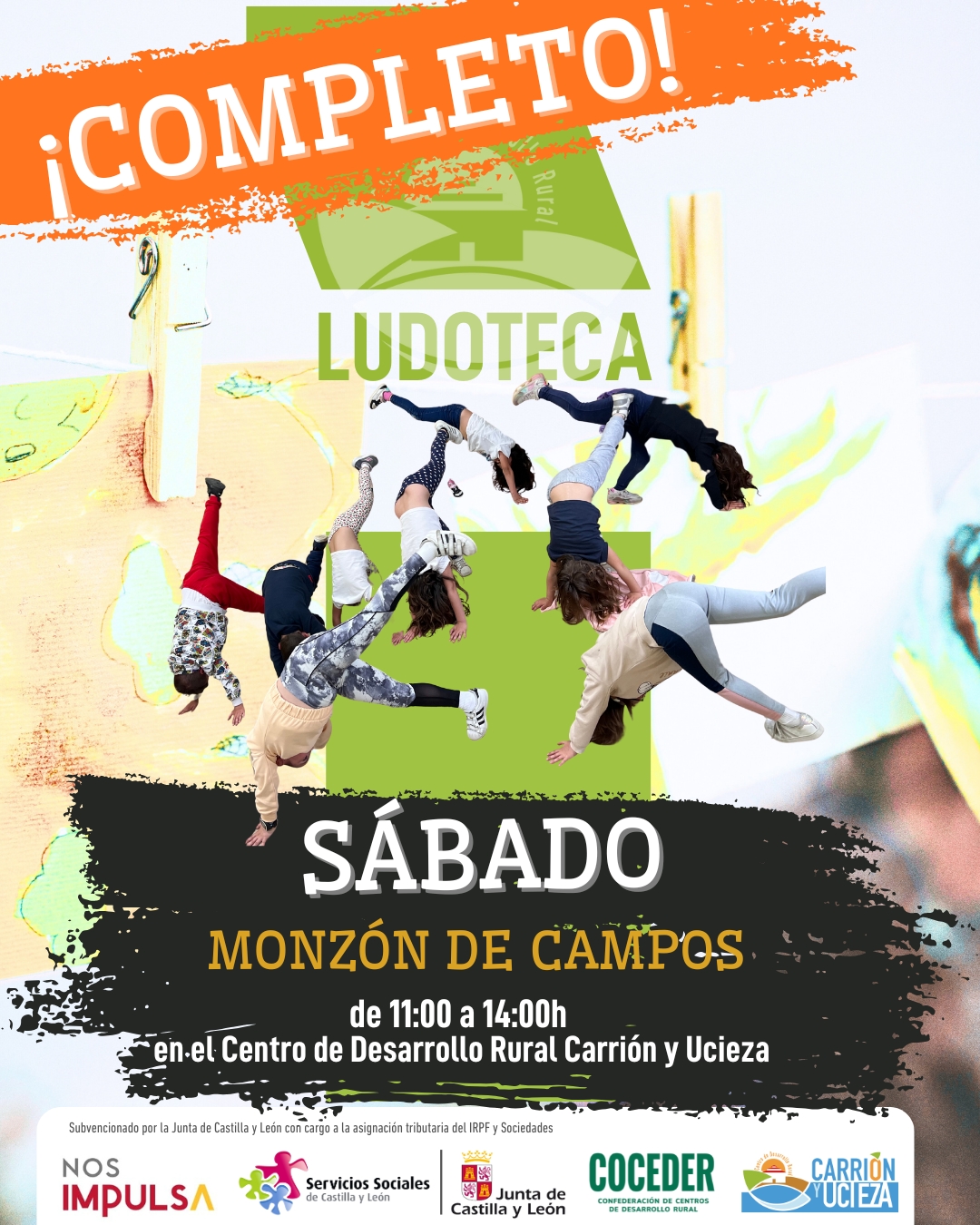 🎉 ¡Plazas completas en la Ludoteca de Monzón de Campos! 👦👧
 
¡Acabamos de arrancar una nueva temporada y no podemos estar más felices! 💚 Todas las plazas ya están cubiertas… ¡gracias a todas las familias que confían en nuestro servicio de los sábados por la mañana! 🙌
 
🧩 ¿Qué encontrarán en nuestra ludoteca?
Un espacio lleno de creatividad, juegos, autonomía y encuentros intergeneracionales donde los y las peques crecen aprendiendo y disfrutando.
 
🕚 Todos los sábados de 11:00 a 14:00 h
📍 En el Centro de Desarrollo Rural Carrión y Ucieza – Monzón de Campos
 
✨ Nuestro objetivo: cuidar de la infancia y apoyar la conciliación familiar, personal y laboral.
 🤝 Gracias al Ayuntamiento de Monzón de Campos por hacerlo posible, un año más.
 
#Ludoteca #MonzóndeCampos #CDRCarriónyUcieza #InfanciaRural #ConciliaciónFamiliar #desarrollorural 

👉 Esta actividad está enmarcada dentro del Programa Integral para la inclusión social dirigido a la población en situación o riesgo de exclusión social que vive en el medio rural subvencionado por la @juntadecastillayleon - Consejería de Familia e Igualdad de Oportunidades y que está financiado con cargo a la asignación tributaria del 0,7% de los Impuestos sobre la Renta de las Personas Físicas y sobre Sociedades para la realización de programas de interés general. Promueve @coceder_rural