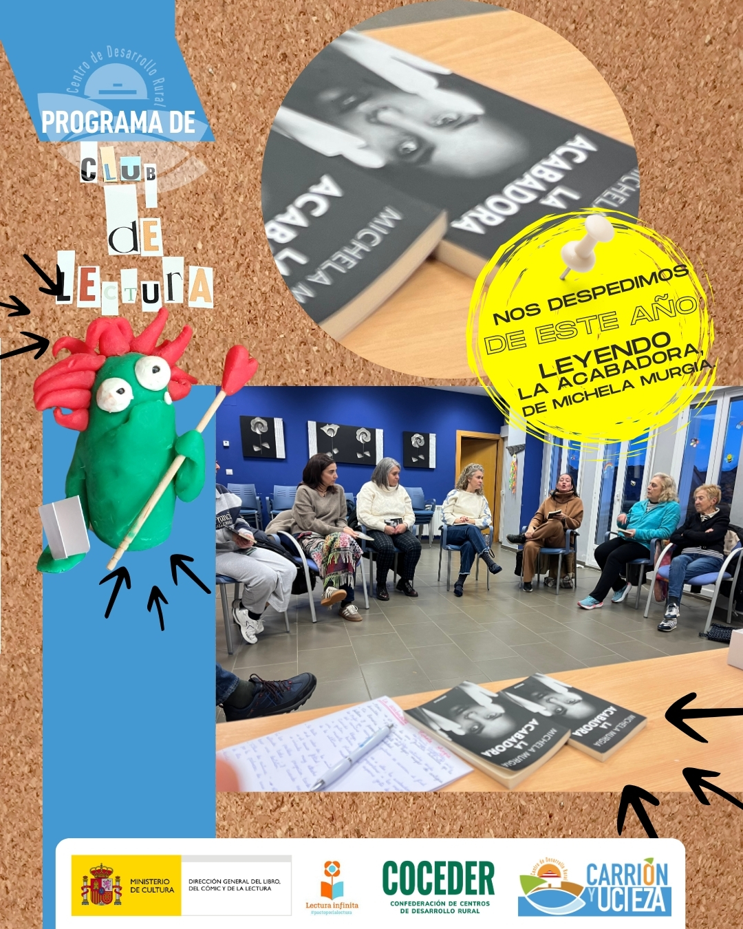 📚✨ Club de Lectura | Cierre del año ✨📚

Nos despedimos de este año leyendo La acabadora, de Michela Murgia.
Una lectura intensa y llena de matices que nos invita a la reflexión y al diálogo compartido.

Ha sido un verdadero placer haber compartido tantos ratos, conversaciones y aprendizajes a través de historias tan diferentes.

📖 Seguimos leyendo
💬 Y os animamos a participar y uniros al club

Porque leer en compañía siempre es mejor.

#ClubDeLectura #LaAcabadora #MichelaMurgia #LeerEnCompañía #CulturaRural #lecturacompartida 

Este proyecto está subvencionado por el @culturagob , y apoyado por #lecturainfinita. El Centro de Desarrollo Rural Carrión y Ucieza, siempre de la mano de @coceder_rural . Dirección General del Libro, del Cómic y de la Lectura . (@libroylecturagob )