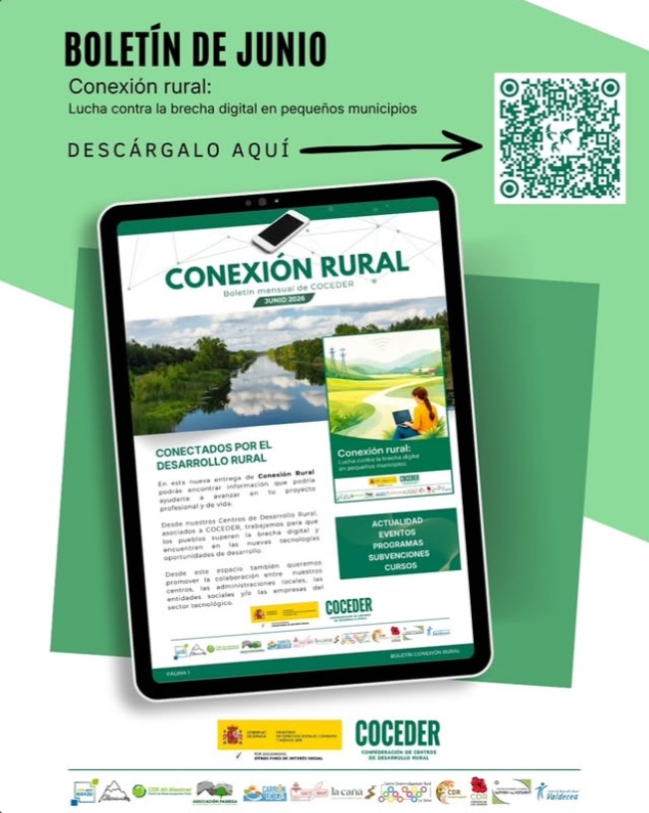 Ya está disponible el tercer número del boletín mensual “Conexión Rural” de @coceder_rural , desarrollado junto a nuestros centros asociados.

Entra y ve noticias relevantes de nuestra zona:
· Rocódromo de #Astudillo: Normas, uso e inscripciones.
· Este finde: Palencia Food Truck Festival
· Vuelve el CerratoFest
....
Y mucho más

🔗 Enlace: en la BIO

“Conexión Rural: Lucha contra la brecha digital en pequeños municipios”: un programa financiado por el Ministerio de Derechos Sociales Consumo y Agenda 2030 (@msocialgob ) dentro de los programas de interés social, con cargo a la asignación tributaria del 0’7% del IRPF, @xsolidaria 

#Boletín #ConexiónRural #COCEDER #BrechaDigital