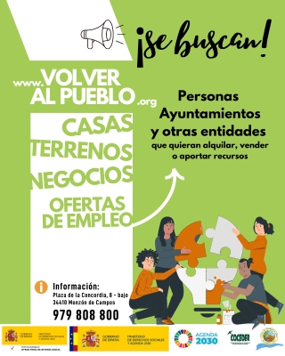 Miniatura. Volver al pueblo, se buscan personas, ayuntamientos u otras entidades que dispongan de inmuebles y deseen alquilar, vender, o aportar recursos a nuevos pobladores.