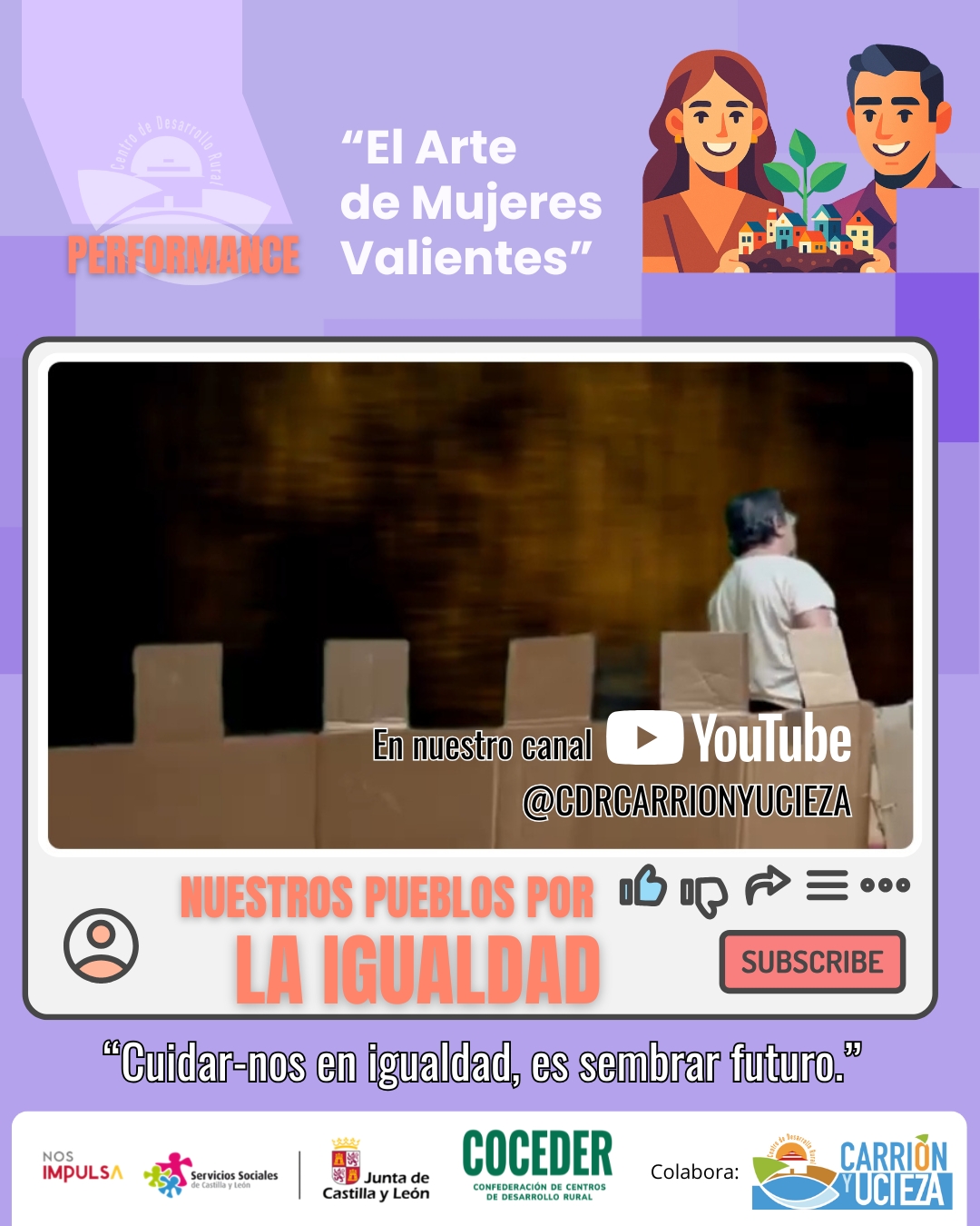 🎥 Hoy ve la luz un videoperformance creado por las mujeres de nuestros grupos

https://www.youtube.com/watch?v=U59095L43jM

Una pieza nacida como culmen de la reflexión colectiva desarrollada dentro del programa Nuestros Pueblos por la Igualdad III, y que cierra un proceso con una necesidad clara: transformar en arte aquello que atraviesa y duele.

Inspiradas por referentes como Marina Abramovic, Valie Export y Betty Friedan, mujeres que supieron utilizar el arte como herramienta de denuncia y conciencia, nuestras creadoras han construido una obra que interpela, incomoda y abre preguntas sobre las violencias que aún persisten.

Este video-performance es más que una expresión artística:
es un acto de resistencia, una voz colectiva que nombra, cuestiona y reivindica la potencia de las mujeres cuando se reúnen, crean y se sostienen.

💜 Gracias a todas las mujeres que lo habéis hecho posible.

El programa “NUESTROS PUEBLOS POR LA IGUALDAD III “Cuidar-nos en igualdad” está promovido por Coceder y subvencionado por la Gerencia de Servicios Sociales de la Junta de Castilla y León a través de la Dirección General de la Mujer. @juntadecastillayleon  @coceder_rural