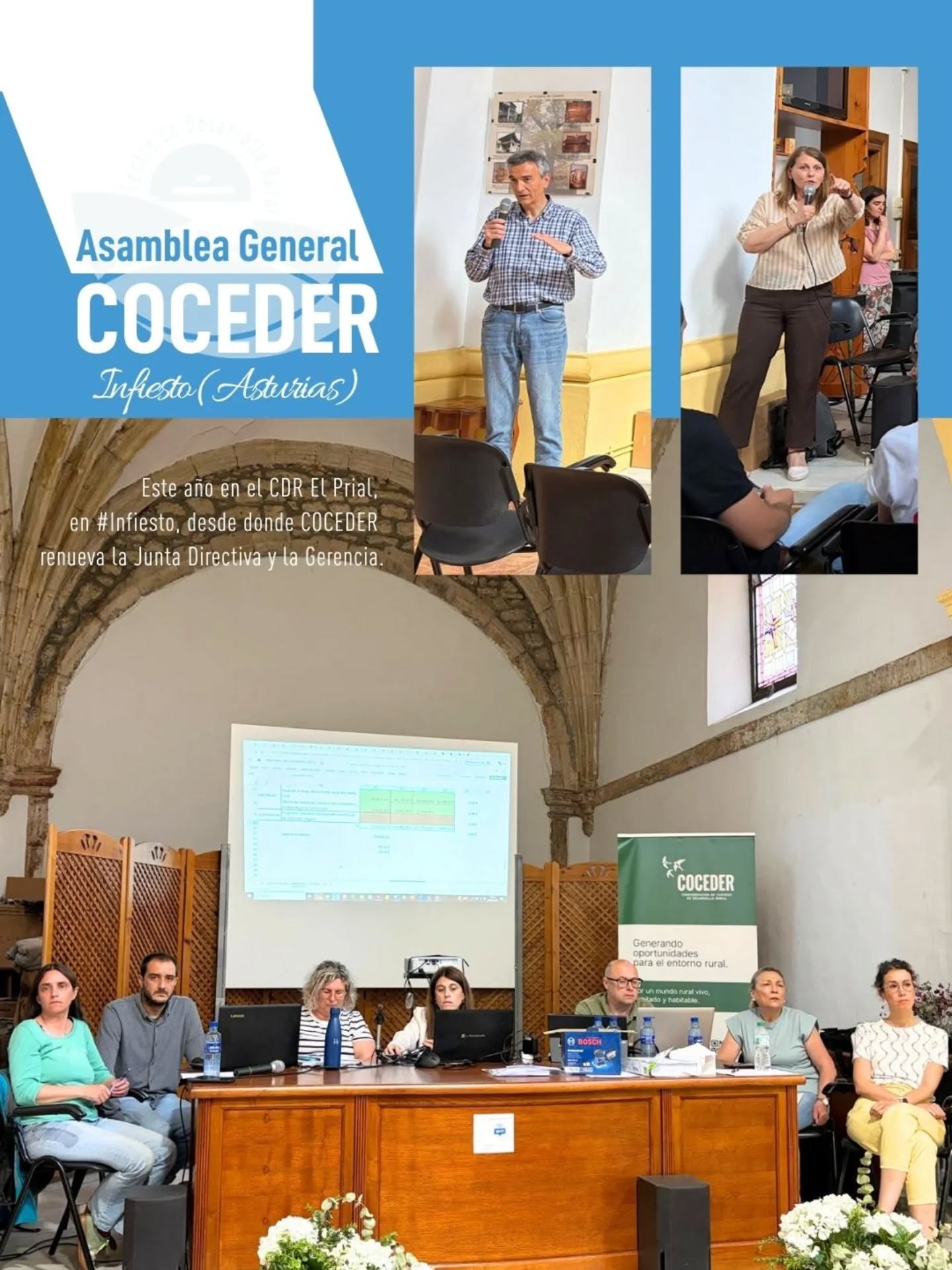 Desde el Centro de Desarrollo Rural Carrión y Ucieza estamos participando en la XXXVI Asamblea General Ordinaria de COCEDER , celebrada en el CDR El Prial, en Infiesto (Asturias), un espacio de encuentro, reflexión y trabajo conjunto por el futuro del medio rural. 🌿🤝

Durante la asamblea se está llevando a cabo la elección de la nueva gerencia de la entidad, siendo elegido José Luis Ibáñez, así como la renovación de la Junta Directiva, cuya presidencia recaerá en Martí Monfort.

Queremos trasladar nuestra enhorabuena a las personas elegidas y desearles mucho acierto en esta nueva etapa, convencidas de que seguirán trabajando por un medio rural vivo, inclusivo y con oportunidades para todas las personas. 💚

Gracias al CDR El Prial por la acogida y la organización de esta asamblea, que nos permite seguir fortaleciendo alianzas y compartiendo iniciativas en favor del desarrollo rural.