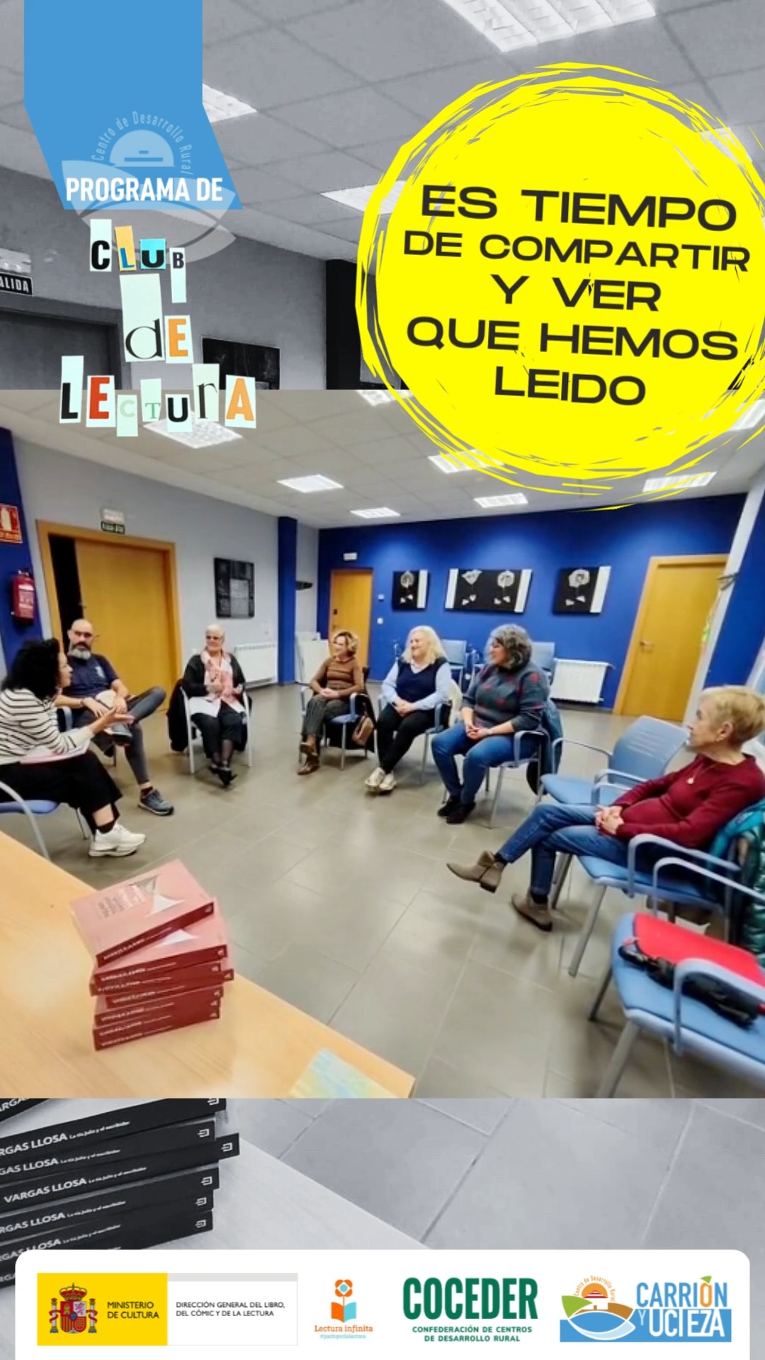 "Ante ciertos libros, uno se pregunta: ¿quién los leerá? Y ante ciertas personas uno se pregunta: ¿qué leerán? Y al fin, libros y personas se encuentran." André Gide.

Y esos encuentros son los que organizamos desde el CDR Carrión y Ucieza, con el desarrollo de los Clubs de Lectura en distintos municipios de nuestra comarca, donde leemos, disfrutamos e intercambiamos opiniones sobre diferentes lecturas, que nos adentran a diferentes mundos e historias.

Este proyecto ha recibido una ayuda del @culturagob - a través de la Dirección General del Libro, del Cómic y de la Lectura , y apoyado por #lecturainfinita. @coceder_rural . @libroylecturagob