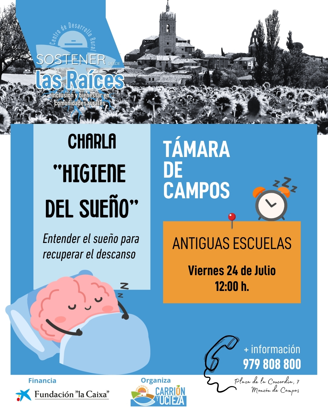 😴 ¿Descansas bien… o solo crees que sí?
 
A veces, dormir mal no es cuestión de mala suerte. La clave está en entender qué ocurre realmente mientras dormimos.
 
🧠 Conocer cómo funcionan las fases del sueño y cómo influyen factores como la medicación puede marcar la diferencia para identificar qué está afectando a tu descanso.
 
En esta charla descubrirás de forma sencilla:
✨ Cómo se organiza nuestro sueño
✨ Qué señales indican que algo no va bien
✨ Qué factores externos pueden estar interfiriendo en tus noches
 
📍 Támara de Campos
🏠 Antiguas Escuelas
📅 Mañana, viernes 24 de julio a las 12:00 h
💡 Entender tu descanso es el primer paso para mejorarlo.
 
¡Te esperamos!

“Sostener desde las raíces: inclusión y bienestar en comunidades rurales”, subvencionado por la Fundación La Caixa ( @fundlacaixa ) en el marco de la Convocatoria de Proyectos Sociales Castilla y León 2026.